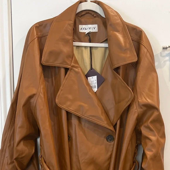 NWT! Ava & Viv faux leather belted trench coat - Picture 2 of 7